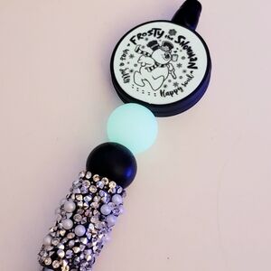 Handmade Glow in Dark Retro Frosty The Snowman Beaded Silicone Focal Bead Pen